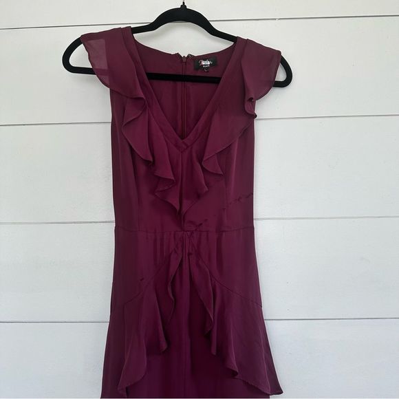 Parker Black Rosie Silk Maxi Ruffle Maroon Dress - Picture 3 of 13